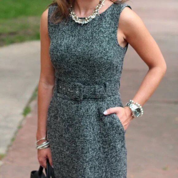 Banana Republic Petite Belted Tweed Sheath Dress – Size 6P - Picture 3 of 6